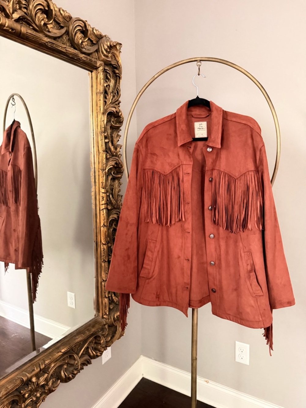 We The Free Fringe Out Vegan Suede Jacket - Red